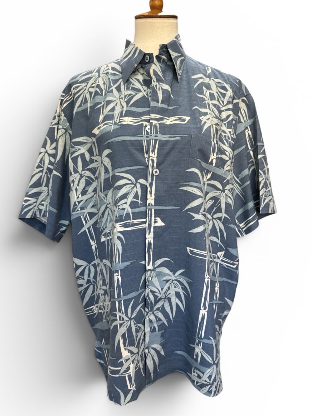 Tori Richard Slate Blue Bamboo-Print Short Sleeve Shirt #574